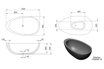 1600mm Pietra Bianca - Whitney Freestanding Bathtub