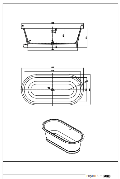 1800mm Pietra Bianca - Rome Freestanding Bathtub