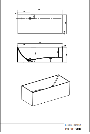 1700mm Pietra Bianca - Cube Freestanding Bathtub