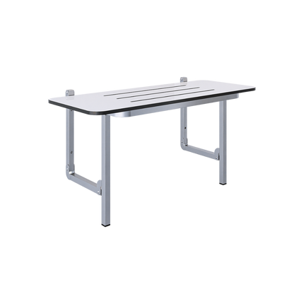 Accessible Folding Shower Seat - 960mmL x 395mmW with 13mm White Compact Laminate Seat Top and Satin Stainless Steel Frame