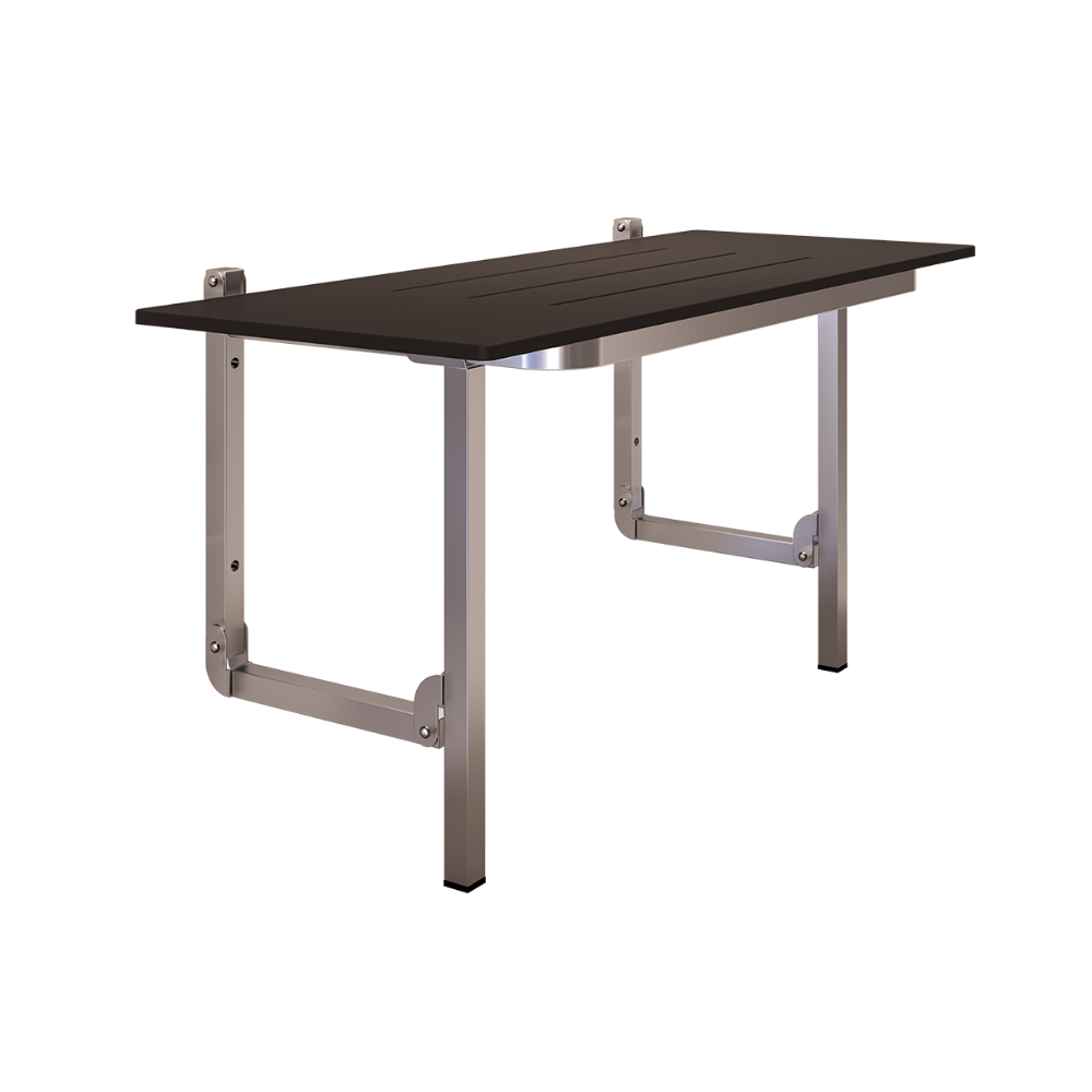 Accessible Folding Shower Seat - 960mmL x 400mmW with 13mm Designer Black Phenolic Seat Top with Handle and Satin Stainless Steel Frame
