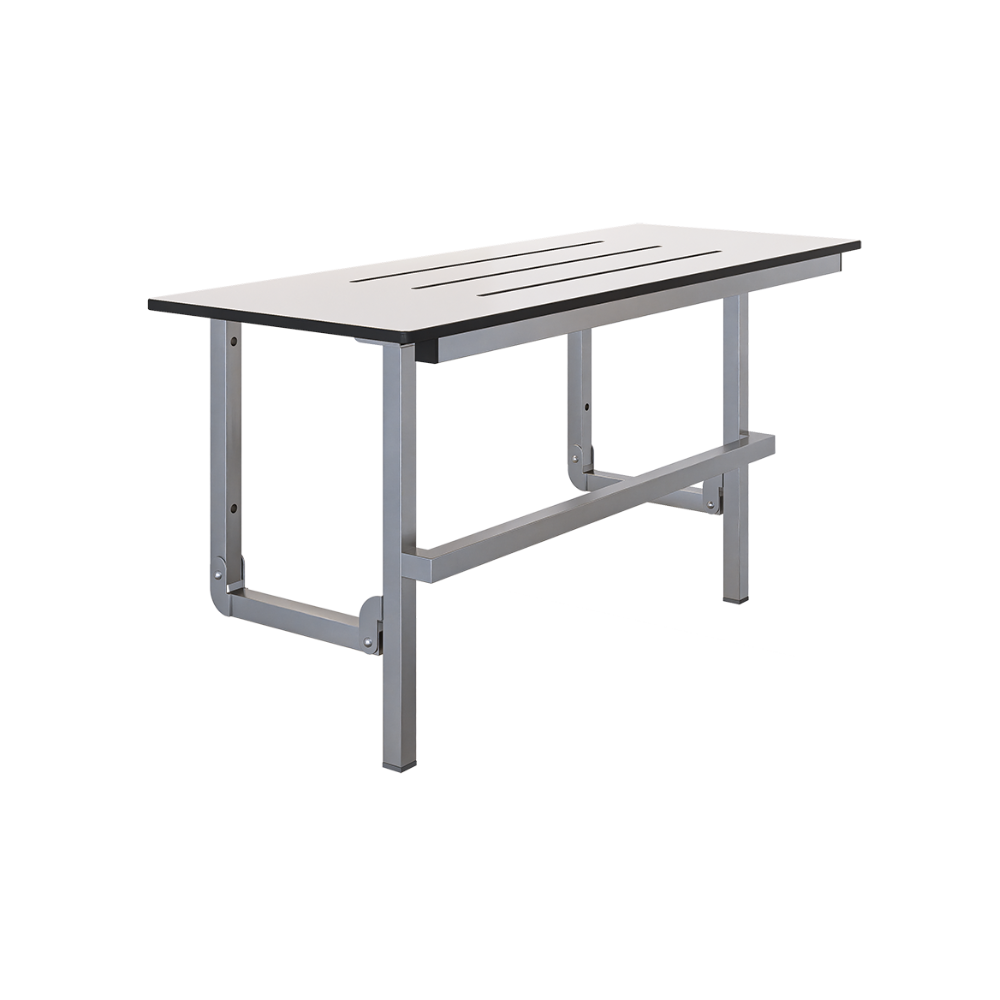 Accessible Folding Shower Seat - 960mmL x 400mmW with 13mm Off White Phenolic Seat Top with Handle and Satin Stainless Steel Frame