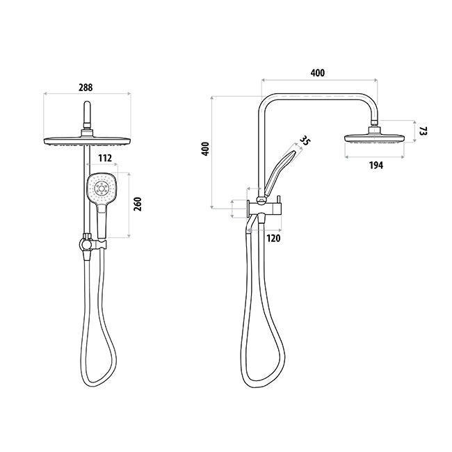 Square Twin Shower Self Cleaning Head BOXED - Chrome