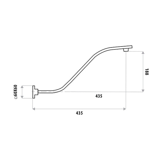 450mm Square Upswept Shower Arm with flange - Chrome