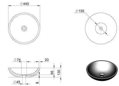 440mm Pietra Bianca - Surena Above Counter Basins