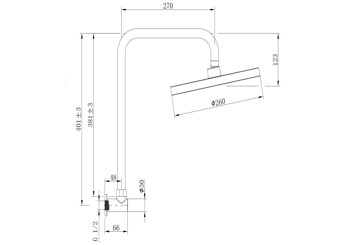 The Gabe Gooseneck Wall Shower Arm & 260mm Head  - Gun Metal