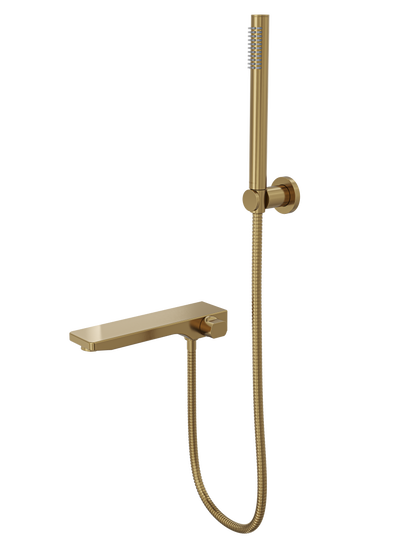 Tara Bath Spout with Divertor and Hand Shower - Brushed Brass