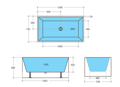 1300mm Theo Multifit Bathtub - No Overflow - Gloss White