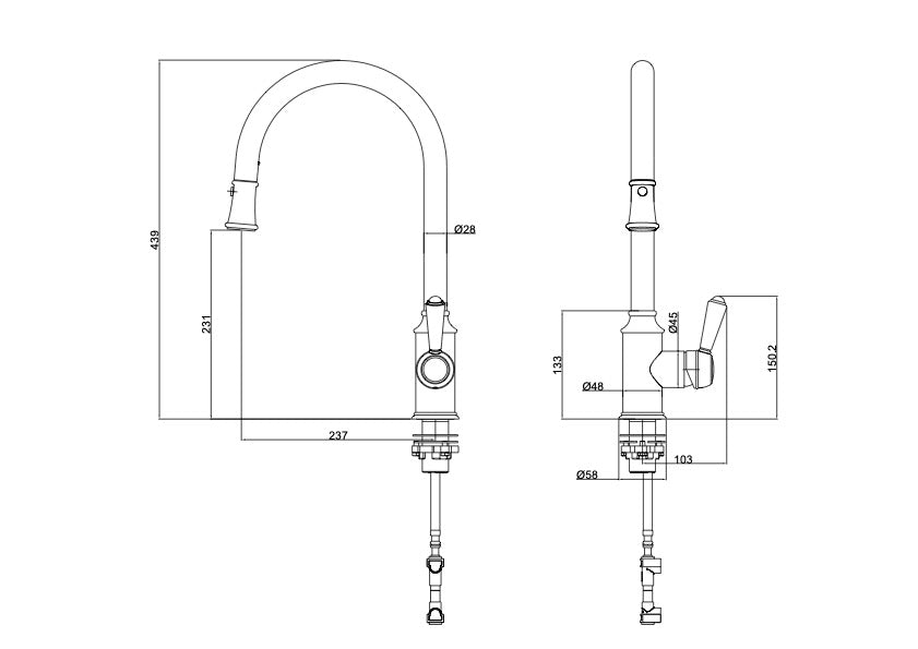 Tommy S2 Pull Out Sink Mixer - Brushed Brass
