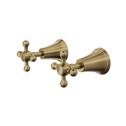 Vintage Cross Handle Wall Top Assemblies - Brushed Brass