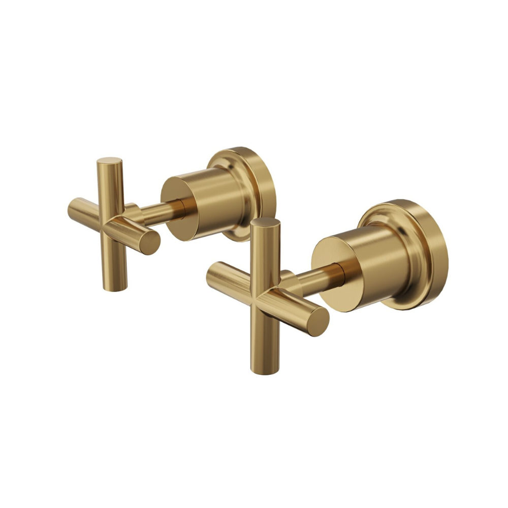 Tre Cross Handle Wall Top Assemblies - Brushed Brass