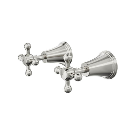 Vintage Cross Handle Wall Top Assemblies - Brushed Nickel