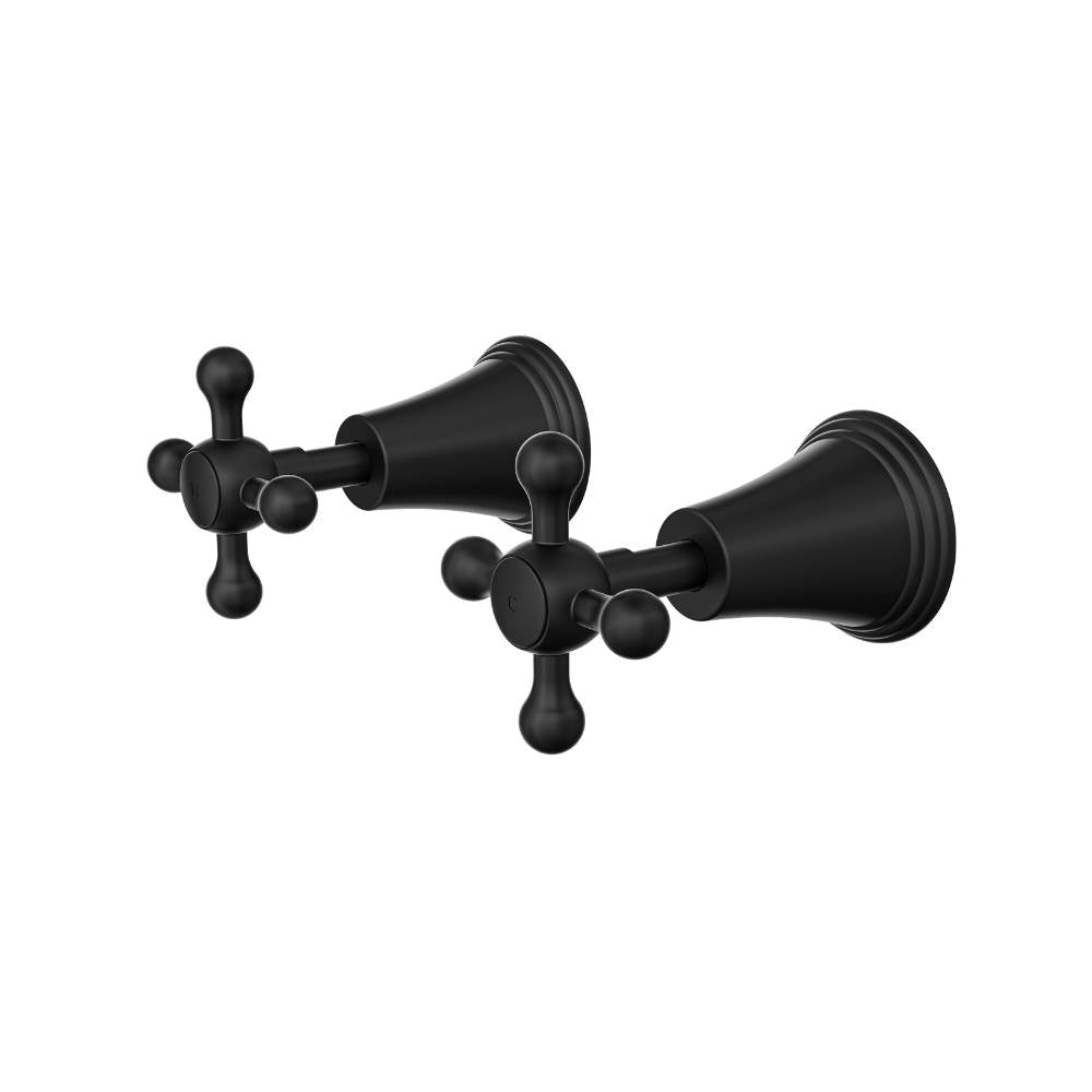 Vintage Cross Handle Wall Top Assemblies - Matte Black