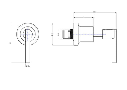 Tre Lever Handle Wall Top Assemblies - Brushed Brass