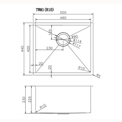 Round Corner Stainless Steel Copper PVD Coating Single Bowl Kitchen Sink(with Bottom Tray) 500*440*230mm