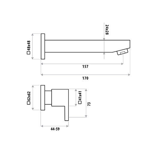 BO LAUREN Bath Set (Wall Stops + 150mm Bath Spout) - Chrome