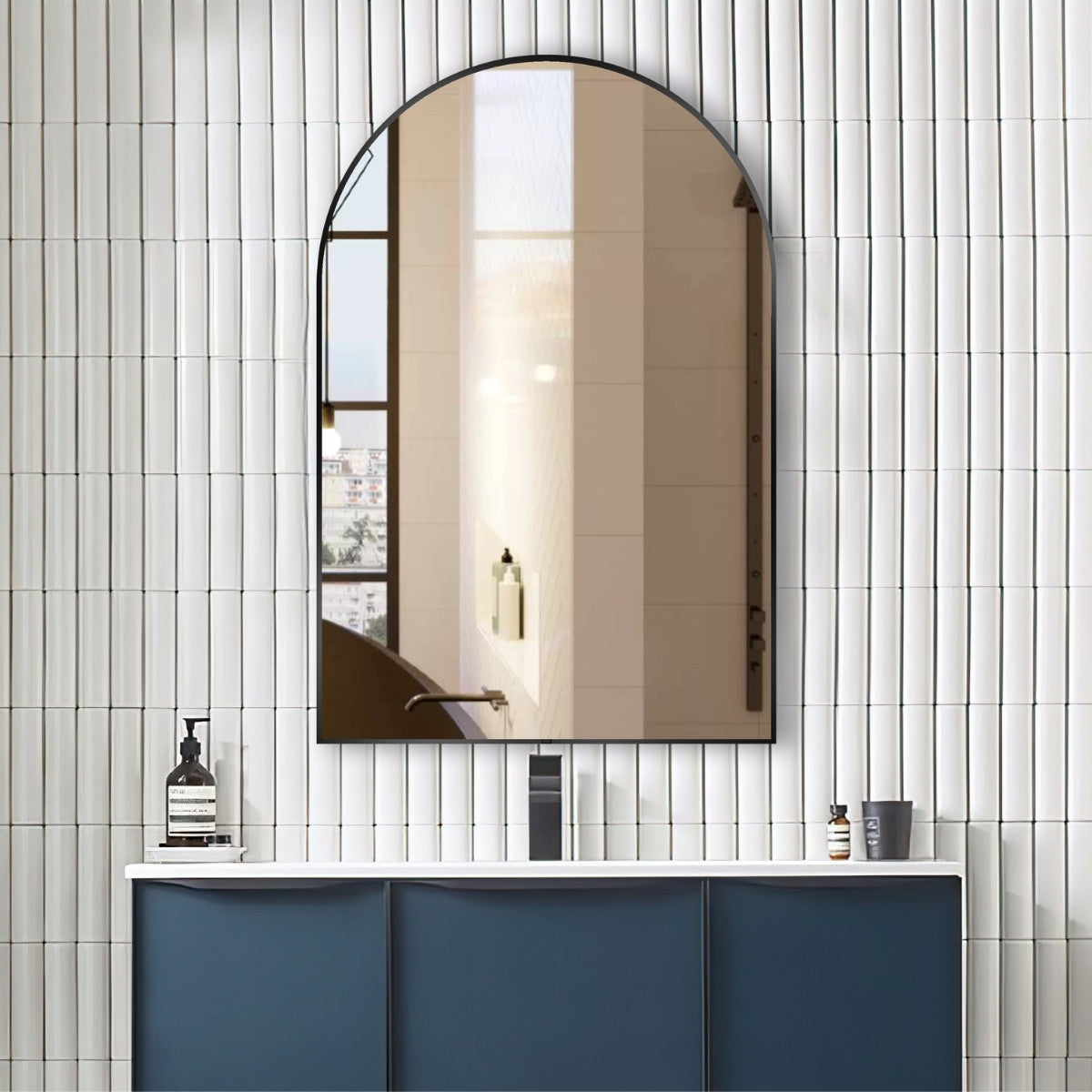 Arch LED Framed Mirror - Matt Black -  600x900mm