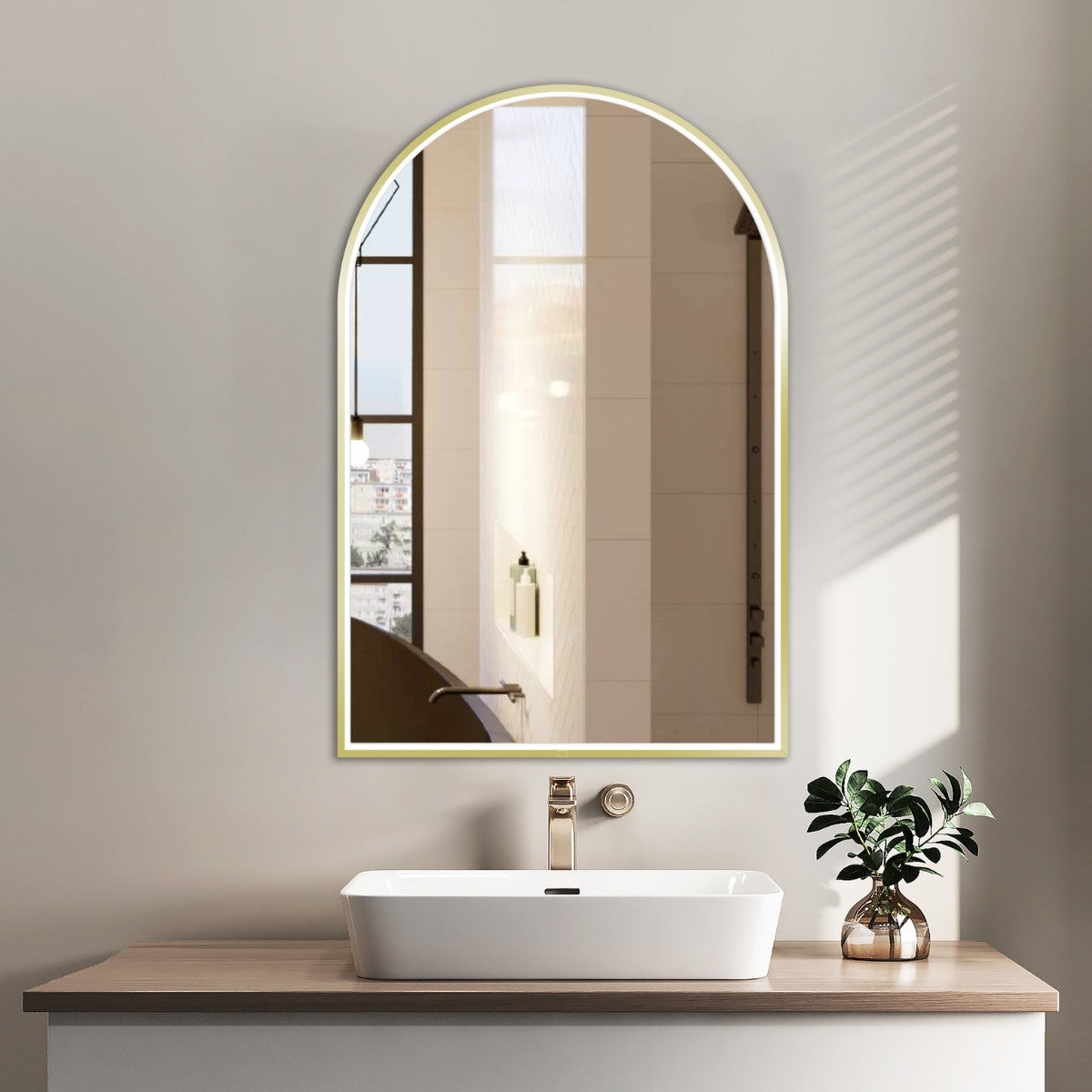 Arch LED Framed Mirror - Brushed Gold - 600x900mm