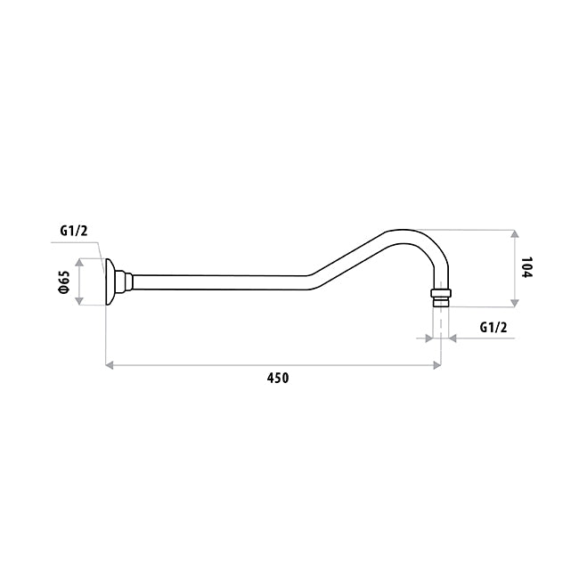 450mm Wall Gooseneck Shower Arm with flange - Chrome