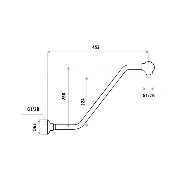450mm Wall Upswept Shower Arm with flange - Chrome