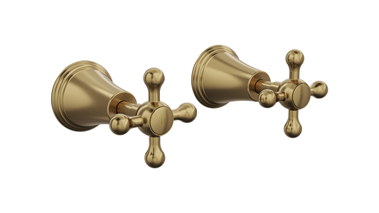 Vintage Cross Handle Wall Top Assemblies - Brushed Brass