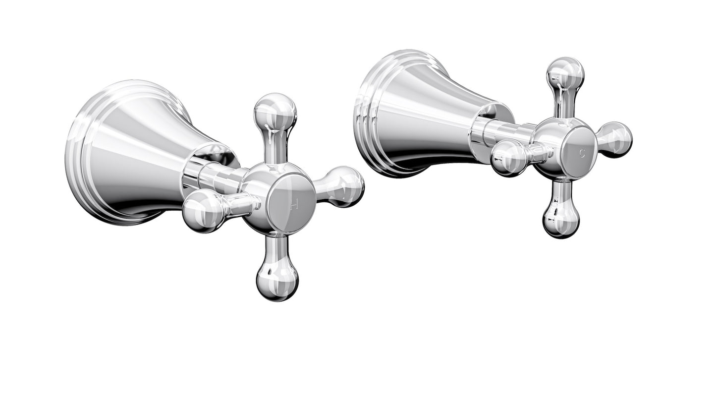 Vintage Cross Handle Wall Top Assemblies - Chrome