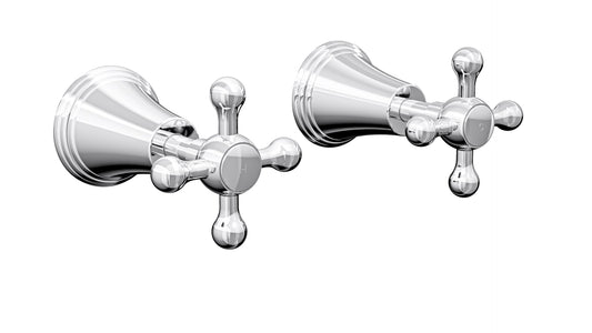 Vintage Cross Handle Wall Top Assemblies - Chrome