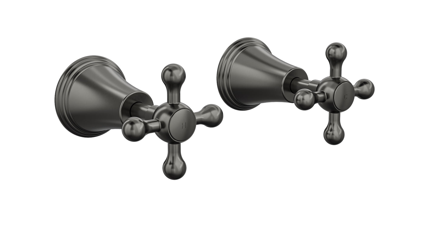 Vintage Cross Handle Wall Top Assemblies - Gunmetal