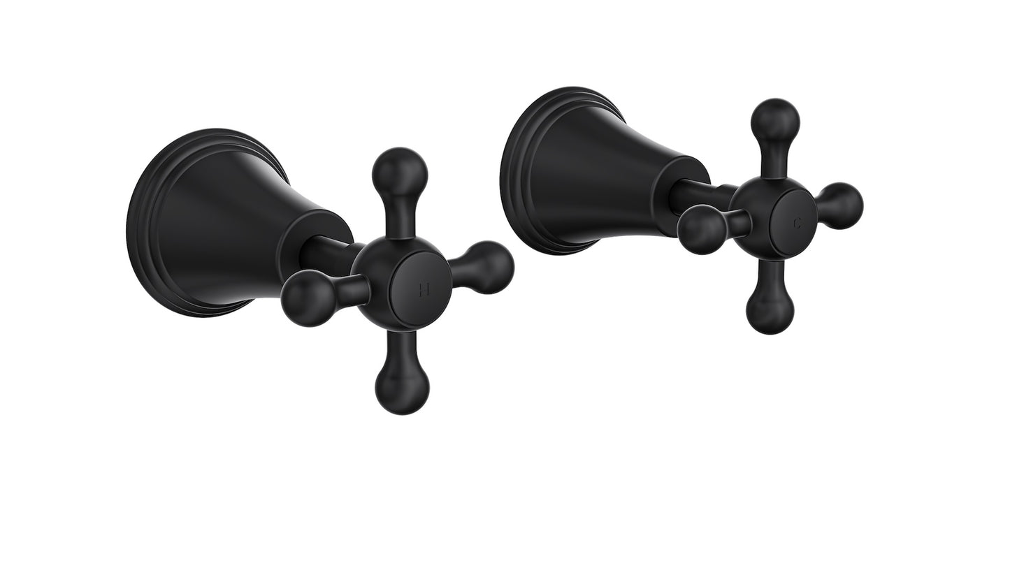 Vintage Cross Handle Wall Top Assemblies - Matte Black