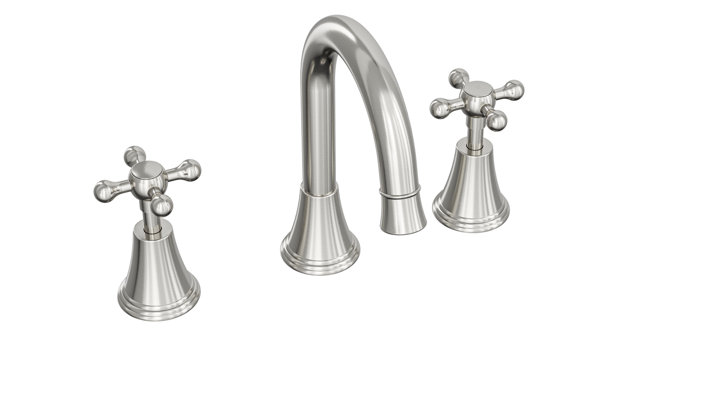 Vintage Cross Handle Basin Set - Brushed Nickel