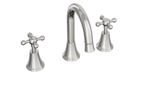 Vintage Cross Handle Basin Set - Brushed Nickel
