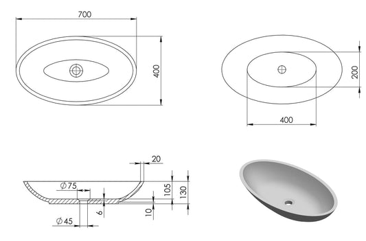 700mm Pietra Bianca - Valentina Above Counter Basins