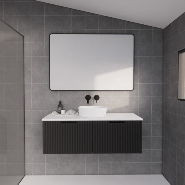 1200mm Vienna * Matt Black             * Fluted style          * 1 tier                 2 Drawers                      * Wall Hung