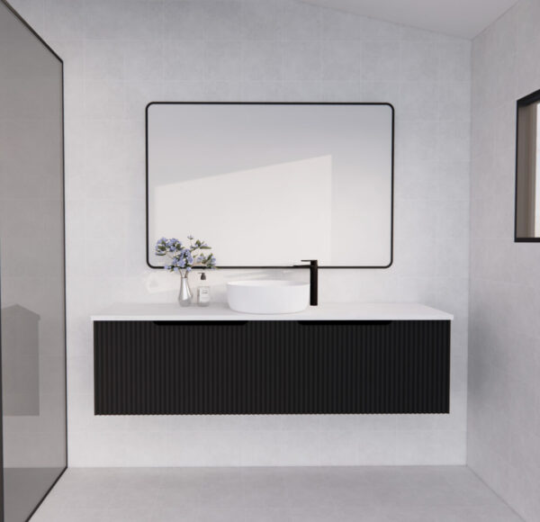 1500mm Vienna * Matt Black             * Fluted style          * 1 tier                 2 Drawers                      * Wall Hung