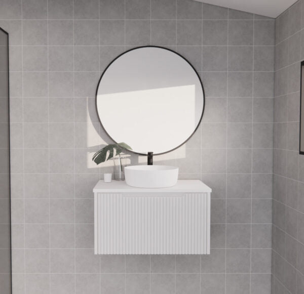 750mm Vienna * Matt White   *Fluted style                        *1 tier  1 Drawer                          *Wall Hung