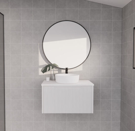 750mm Vienna Wall Hung Vanity - MDF Fluted - Matt white