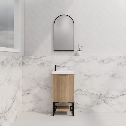 450mm * American oak           * Fluted style          *1 door                      * Freestanding                      * mini vanity                 * Poly Top Included