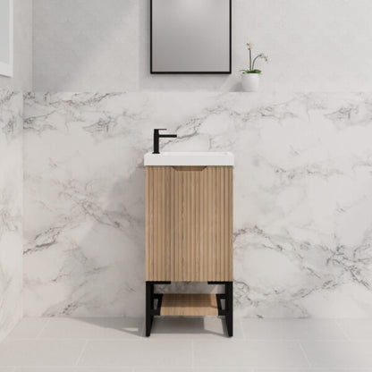 450mm * American oak           * Fluted style          *1 door                      * Freestanding                      * mini vanity                 * Poly Top Included