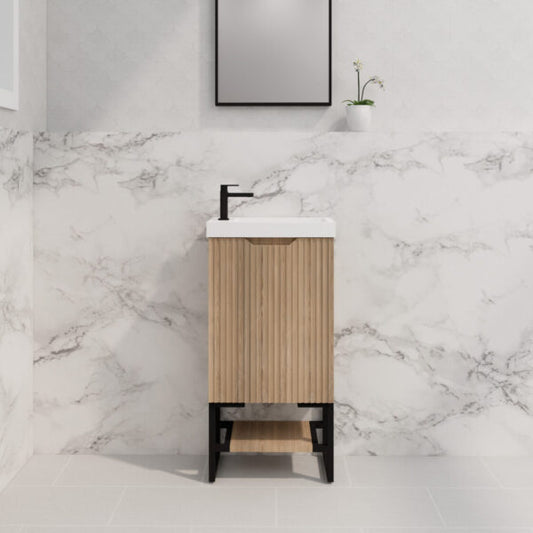 450mm * American oak           * Fluted style          *1 door                      * Freestanding                      * mini vanity                 * Poly Top Included