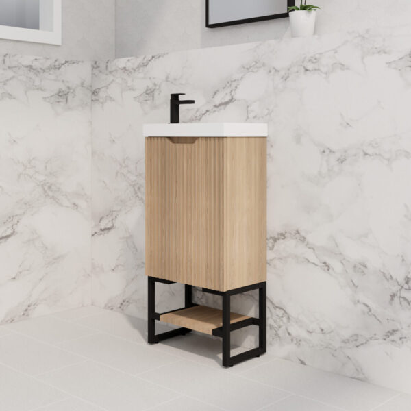 450mm * American oak           * Fluted style          *1 door                      * Freestanding                      * mini vanity                 * Poly Top Included