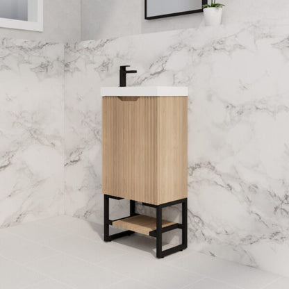 450mm * American oak           * Fluted style          *1 door                      * Freestanding                      * mini vanity                 * Poly Top Included