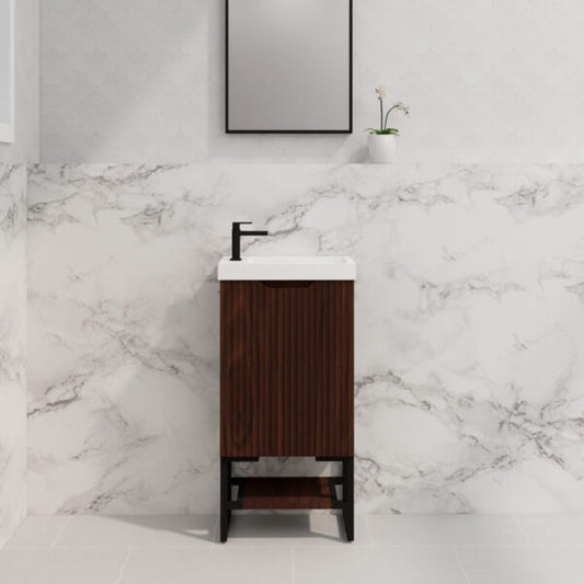 450mm * Brown oak   *Fluted style                        *1 door                         *Freestanding                      * mini vanity * Poly Top Included