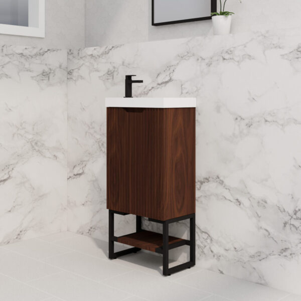 450mm * Brown oak   *Fluted style                        *1 door                         *Freestanding                      * mini vanity * Poly Top Included