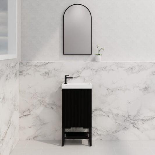 450mm * Matt Black   *Fluted style                        *1 door                         *Freestanding                     * mini vanity * Poly Top Included