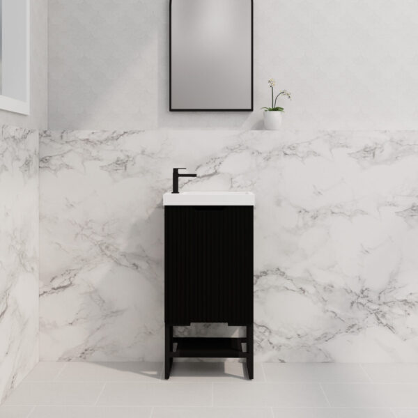 450mm * Matt Black   *Fluted style                        *1 door                         *Freestanding                     * mini vanity * Poly Top Included