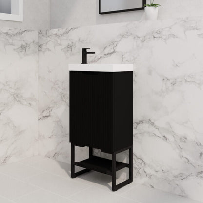 450mm * Matt Black   *Fluted style                        *1 door                         *Freestanding                     * mini vanity * Poly Top Included