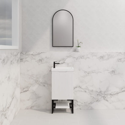450mm * Matt white   *Fluted style                        *1 door                         *Freestanding                   * mini vanity * Poly Top Included
