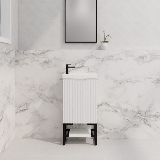 450mm * Matt white   *Fluted style                        *1 door                         *Freestanding                   * mini vanity * Poly Top Included