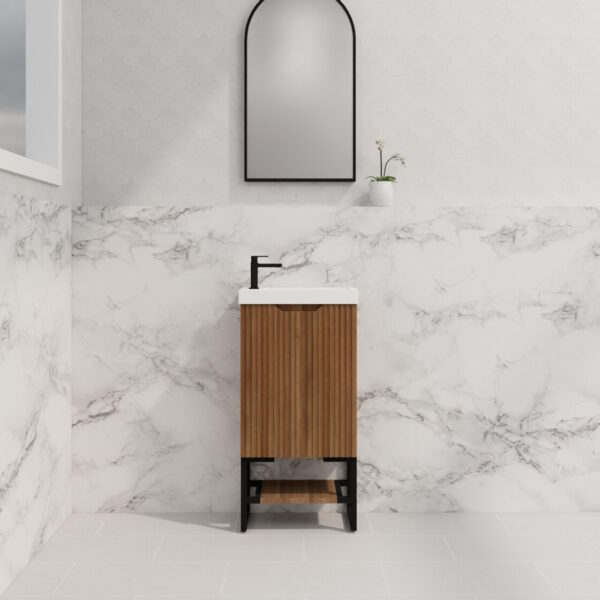 450mm * Solid Timber   *Fluted style                        *1 door                         *Freestanding                     * mini vanity * Poly Top Included