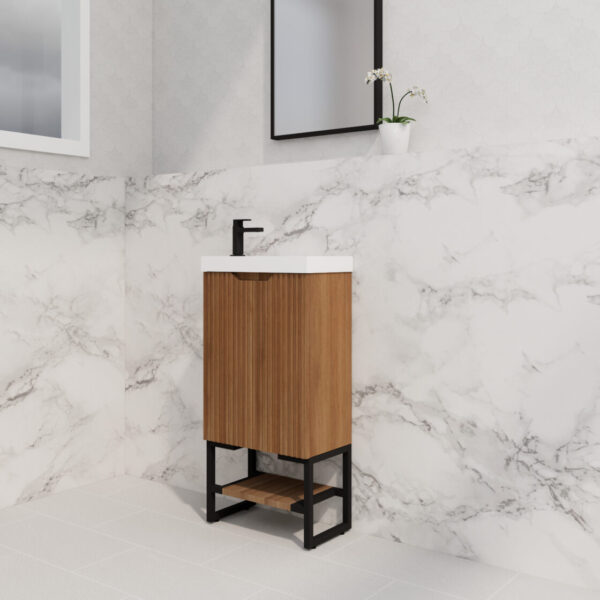 450mm * Solid Timber   *Fluted style                        *1 door                         *Freestanding                     * mini vanity * Poly Top Included